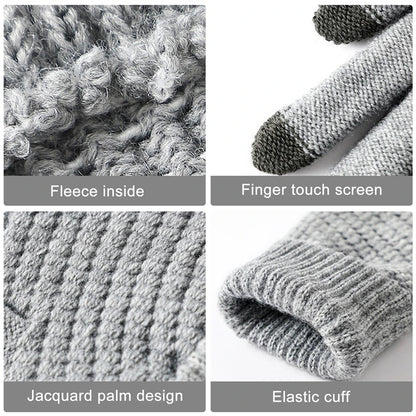 Touch Screen Gloves, Warm Winter Women Men, Full Finger Outdoor Cycling, Classical Knit Mittens Wool, Driving Glove