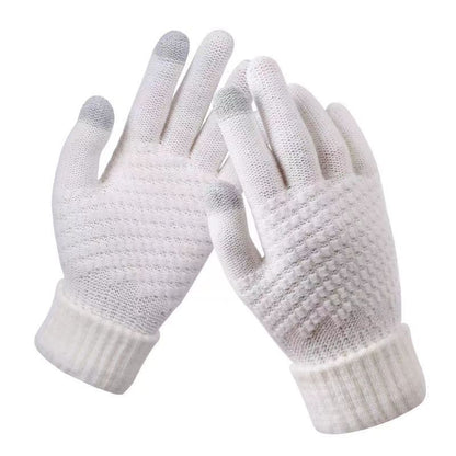Touch Screen Gloves, Warm Winter Women Men, Full Finger Outdoor Cycling, Classical Knit Mittens Wool, Driving Glove