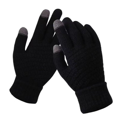 Touch Screen Gloves, Warm Winter Women Men, Full Finger Outdoor Cycling, Classical Knit Mittens Wool, Driving Glove