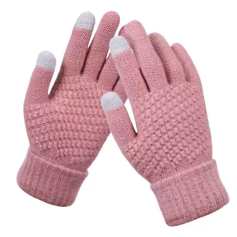 Touch Screen Gloves, Warm Winter Women Men, Full Finger Outdoor Cycling, Classical Knit Mittens Wool, Driving Glove