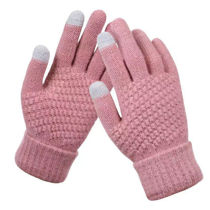 Touch Screen Gloves, Warm Winter Women Men, Full Finger Outdoor Cycling, Classical Knit Mittens Wool, Driving Glove