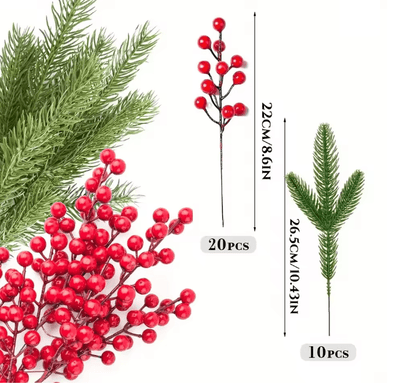 EverJoy Christmas Pine and Berry Branches Set of 10