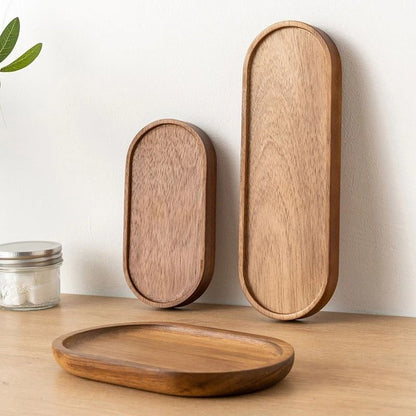 Solid Wood Serving Tray Japanese Style Round Rectangle Dessert Plate