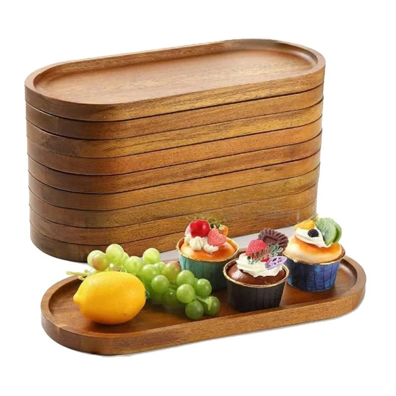 Solid Wood Serving Tray Japanese Style Round Rectangle Dessert Plate