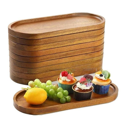 Solid Wood Serving Tray Japanese Style Round Rectangle Dessert Plate