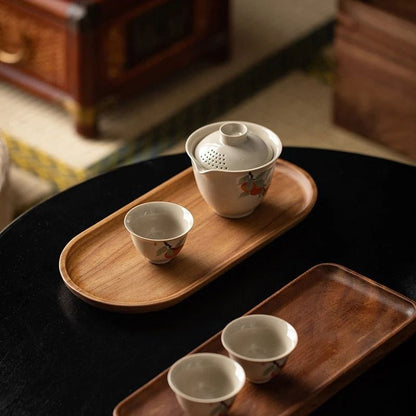 Solid Wood Serving Tray Japanese Style Round Rectangle Dessert Plate