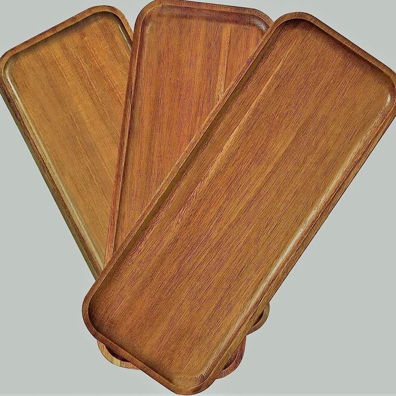 Solid Wood Serving Tray Japanese Style Round Rectangle Dessert Plate