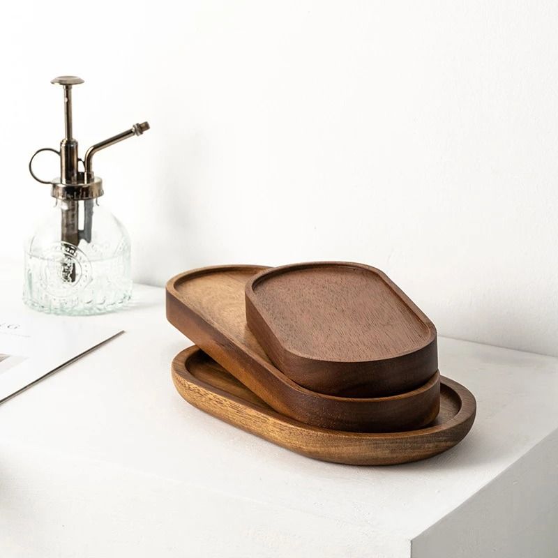 Solid Wood Serving Tray Japanese Style Round Rectangle Dessert Plate