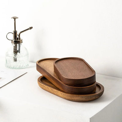 Solid Wood Serving Tray Japanese Style Round Rectangle Dessert Plate
