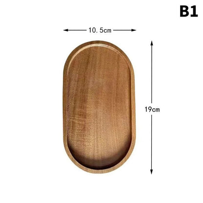 Solid Wood Serving Tray Japanese Style Round Rectangle Dessert Plate