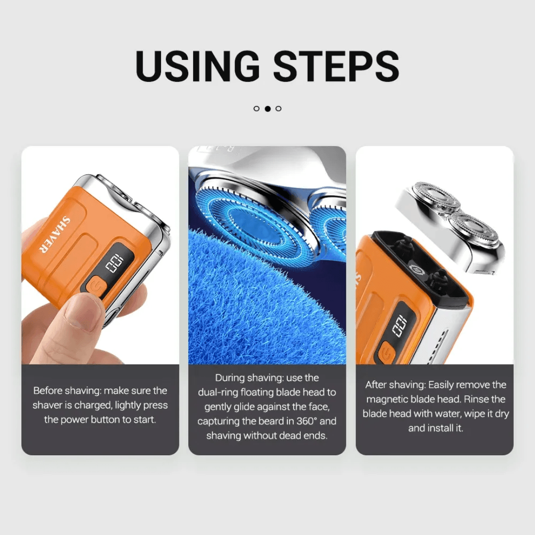 Mini Electric Smart Shaver Dual Blade Rechargeable Beard Trimmer with Digital Display