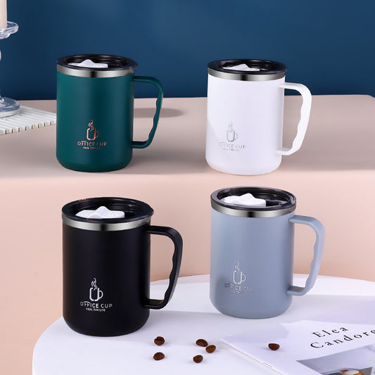 Stainless Steel Coffee Mug, Double Layers Water Bottle, Milk Cup With Handle, Plastic Lid