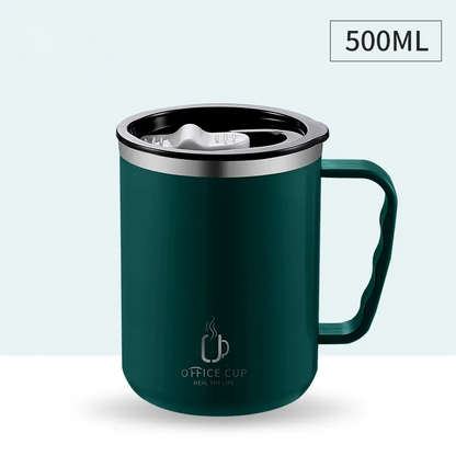 Stainless Steel Coffee Mug, Double Layers Water Bottle, Milk Cup With Handle, Plastic Lid