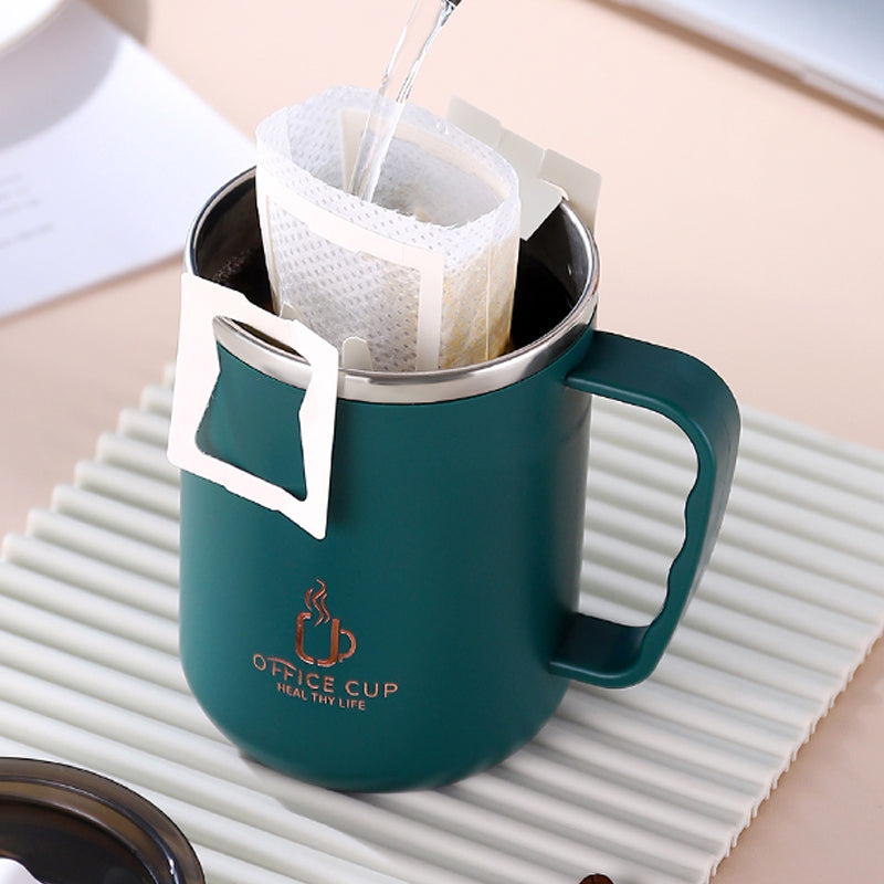 Stainless Steel Coffee Mug, Double Layers Water Bottle, Milk Cup With Handle, Plastic Lid