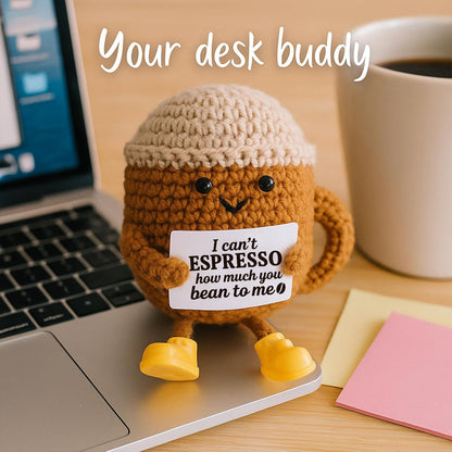 Funny Crochet Coffee Dolls, Handmade Emotional Support Doll, Desktop Ornament, Christmas Gifts, Home Decor, With Card