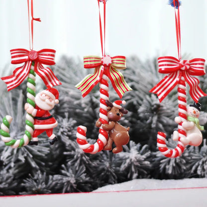 Snowman Cane Hanging Pendant, Christmas Soft Pottery Santa Claus, Xmas Tree Ornaments, New Years Navidad