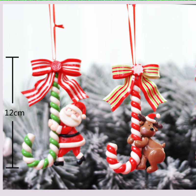 Snowman Cane Hanging Pendant, Christmas Soft Pottery Santa Claus, Xmas Tree Ornaments, New Years Navidad