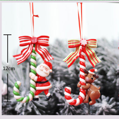 Snowman Cane Hanging Pendant, Christmas Soft Pottery Santa Claus, Xmas Tree Ornaments, New Years Navidad