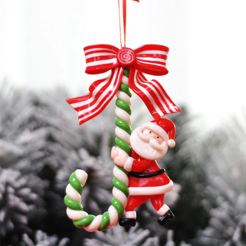 Snowman Cane Hanging Pendant, Christmas Soft Pottery Santa Claus, Xmas Tree Ornaments, New Years Navidad