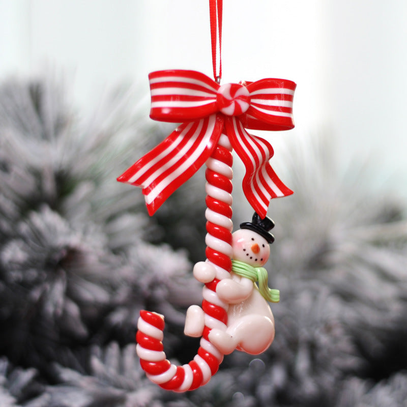 Snowman Cane Hanging Pendant, Christmas Soft Pottery Santa Claus, Xmas Tree Ornaments, New Years Navidad