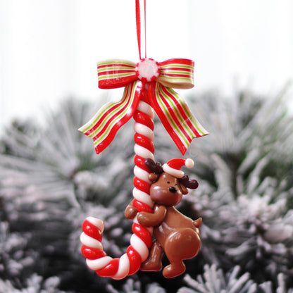 Snowman Cane Hanging Pendant, Christmas Soft Pottery Santa Claus, Xmas Tree Ornaments, New Years Navidad