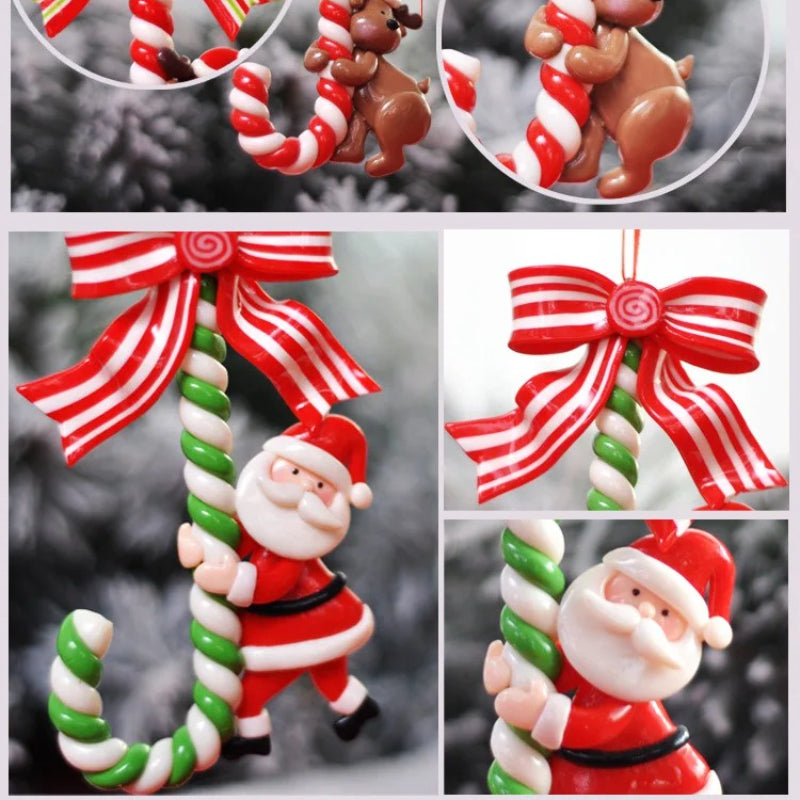 Snowman Cane Hanging Pendant, Christmas Soft Pottery Santa Claus, Xmas Tree Ornaments, New Years Navidad