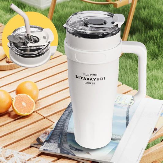 Stainless Steel Insulated Cup with Handle & Straw, Ice Tumbler Keeps Cold for Car, Coffee, Water