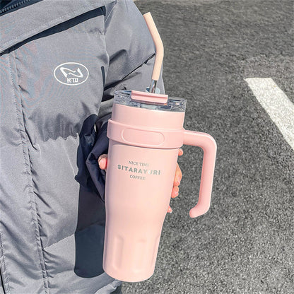 Stainless Steel Insulated Cup with Handle & Straw, Ice Tumbler Keeps Cold for Car, Coffee, Water