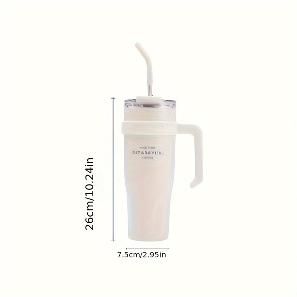 Stainless Steel Insulated Cup with Handle & Straw, Ice Tumbler Keeps Cold for Car, Coffee, Water