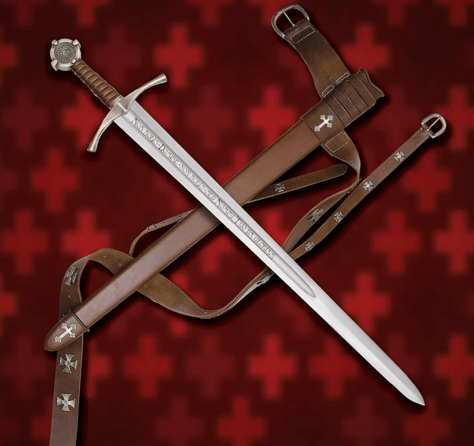 Templar Crusader Sword | 38-Inch Medieval Knight Replica with Non Nobis Domine Inscription
