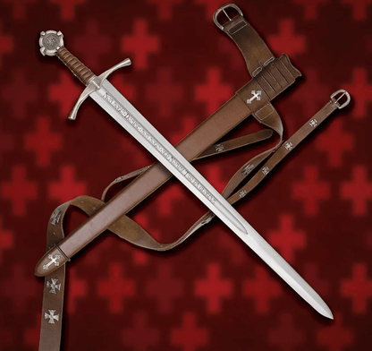 Templar Crusader Sword | 38-Inch Medieval Knight Replica with Non Nobis Domine Inscription