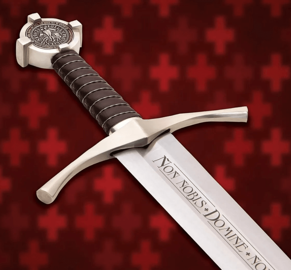 Templar Crusader Sword | 38-Inch Medieval Knight Replica with Non Nobis Domine Inscription