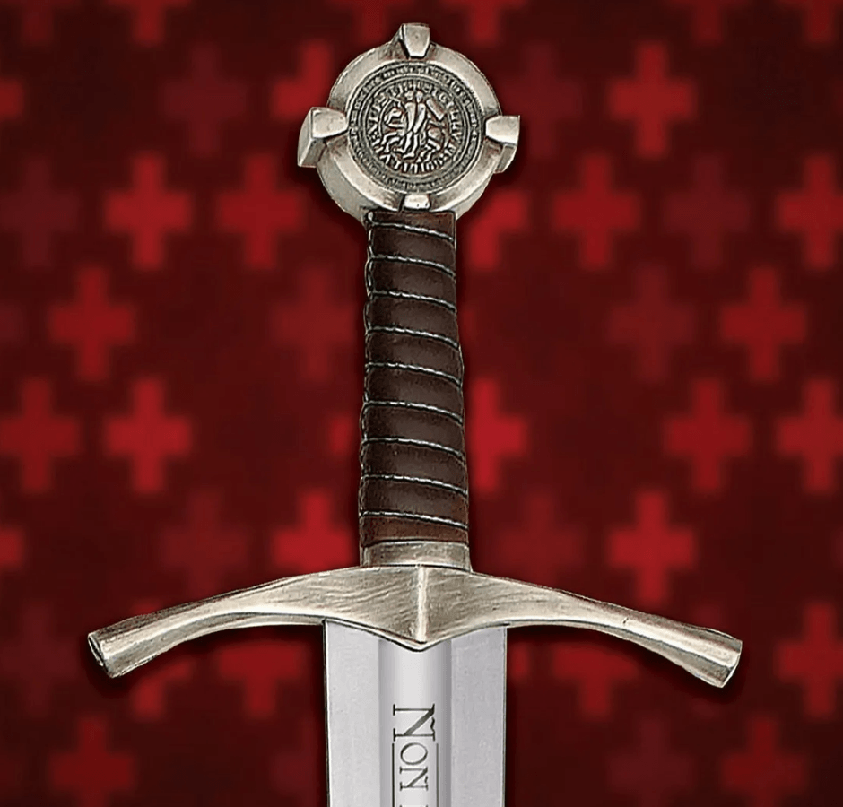 Templar Crusader Sword | 38-Inch Medieval Knight Replica with Non Nobis Domine Inscription