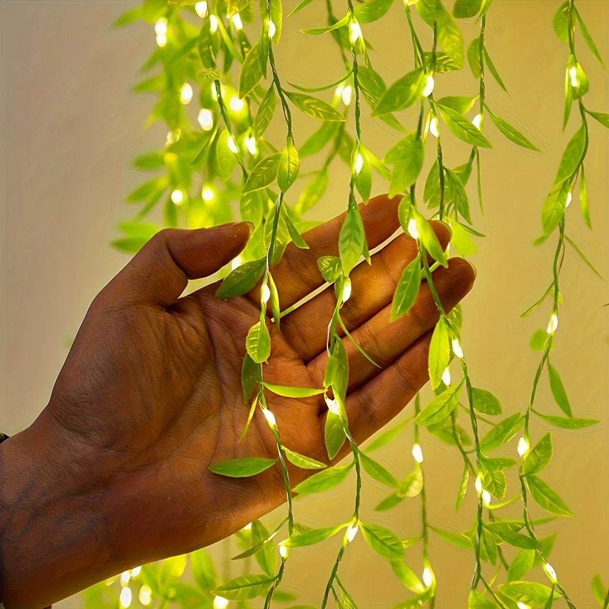 2M 20 Light Always On Battery Box Willow Curtain Lamp Decorative Light String Imitation Leaf Wrought Iron Basket Copper