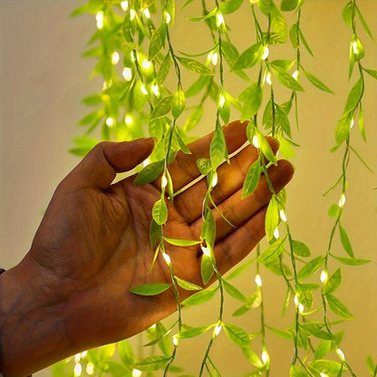 2M 20 Light Always On Battery Box Willow Curtain Lamp Decorative Light String Imitation Leaf Wrought Iron Basket Copper