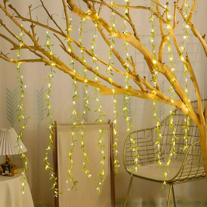 2M 20 Light Always On Battery Box Willow Curtain Lamp Decorative Light String Imitation Leaf Wrought Iron Basket Copper