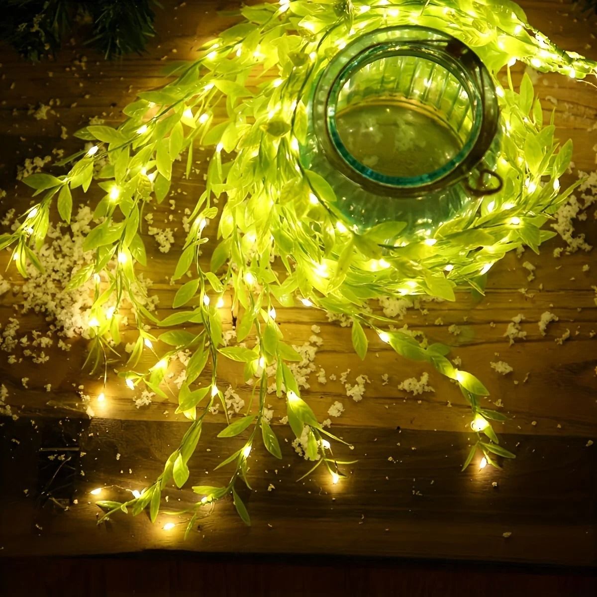 2M 20 Light Always On Battery Box Willow Curtain Lamp Decorative Light String Imitation Leaf Wrought Iron Basket Copper