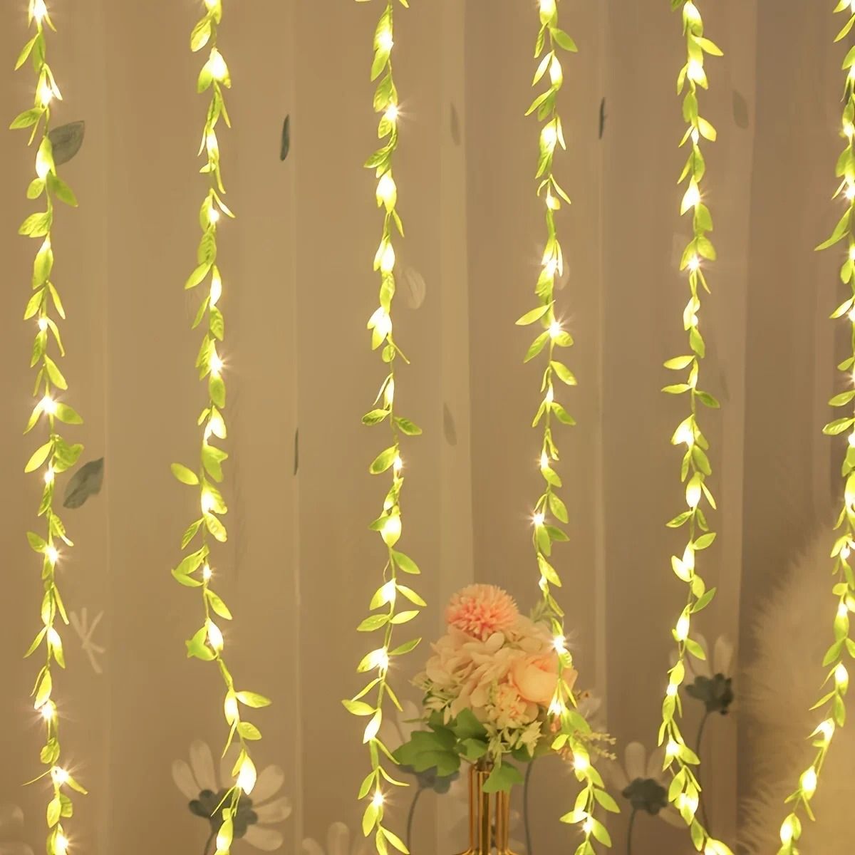 2M 20 Light Always On Battery Box Willow Curtain Lamp Decorative Light String Imitation Leaf Wrought Iron Basket Copper