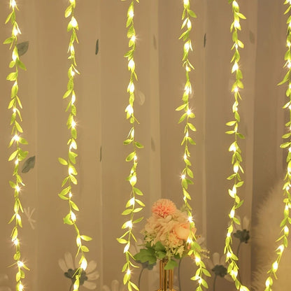 2M 20 Light Always On Battery Box Willow Curtain Lamp Decorative Light String Imitation Leaf Wrought Iron Basket Copper