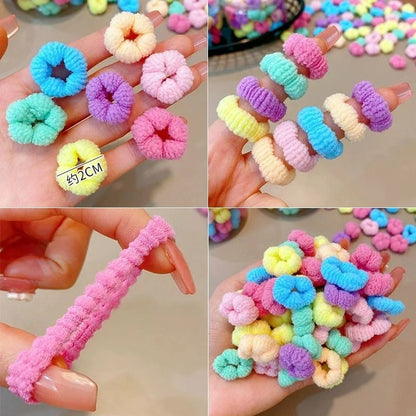 100-Piece Colorful Elastic Hair Bands Set for Kids – Soft Ponytail Holders and Small Scrunchies