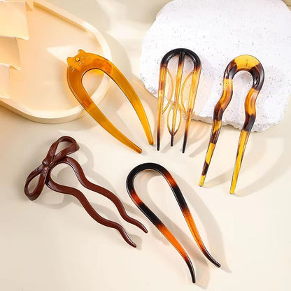 Tortoiseshell U Shaped Hair Fork Acetate Hairpin for Elegant Buns and Updos