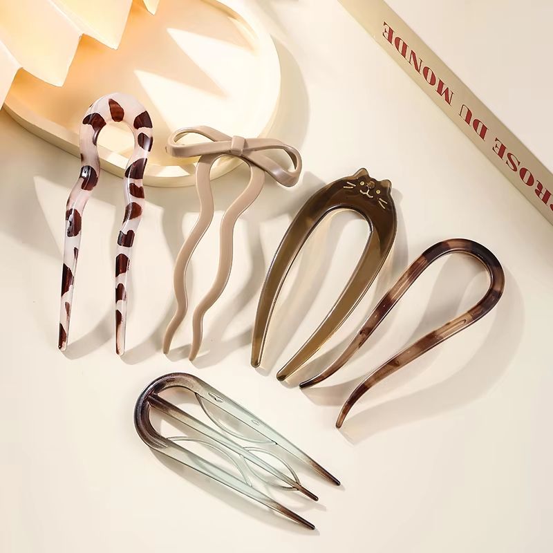 Tortoiseshell U Shaped Hair Fork Acetate Hairpin for Elegant Buns and Updos