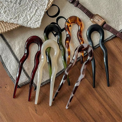 Tortoiseshell U Shaped Hair Fork Acetate Hairpin for Elegant Buns and Updos