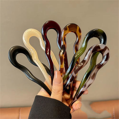 Tortoiseshell U Shaped Hair Fork Acetate Hairpin for Elegant Buns and Updos