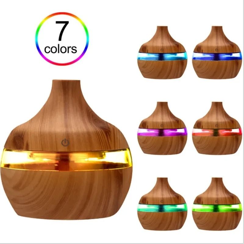Wood Grain Ultrasonic Aroma Humidifier 300ml Cool Mist Maker