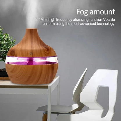 Wood Grain Ultrasonic Aroma Humidifier 300ml Cool Mist Maker