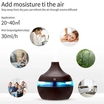 Wood Grain Ultrasonic Aroma Humidifier 300ml Cool Mist Maker