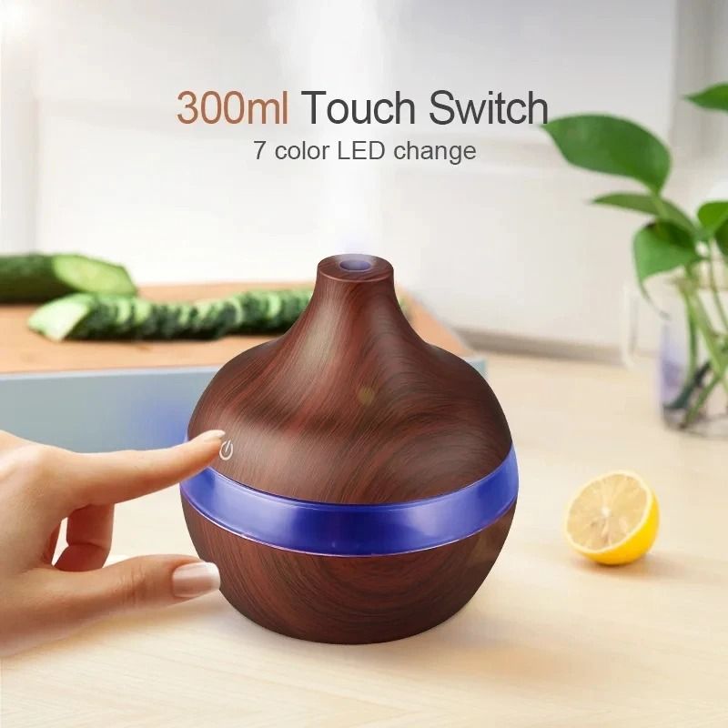 Wood Grain Ultrasonic Aroma Humidifier 300ml Cool Mist Maker
