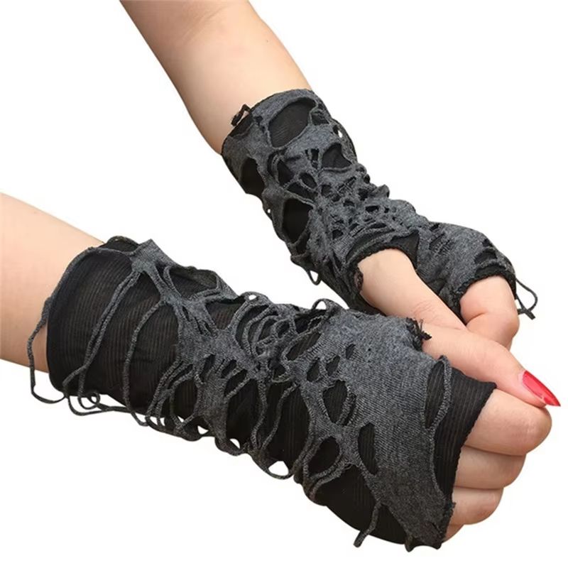 Midnight Edge gothic black gloves – Unisex Fingerless Long Club & Cosplay Mitts