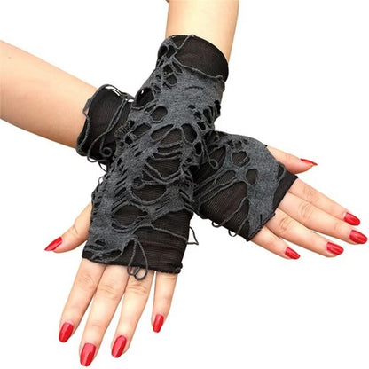 Midnight Edge gothic black gloves – Unisex Fingerless Long Club & Cosplay Mitts